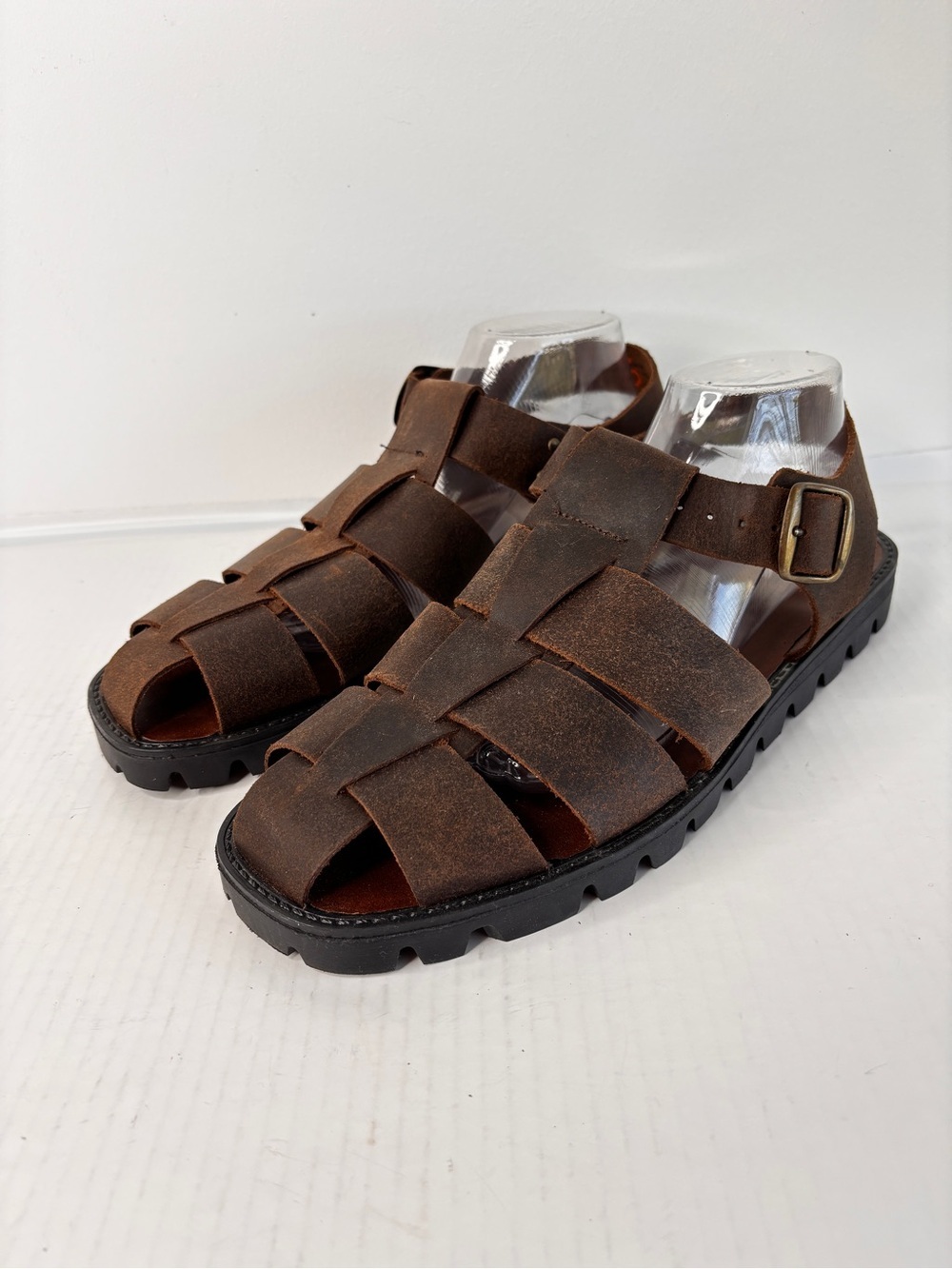 Northwest Territory Brown Leather Fisherman Sandals Mens Sz 10 Woven Rugged Sole - Picture 12 of 16